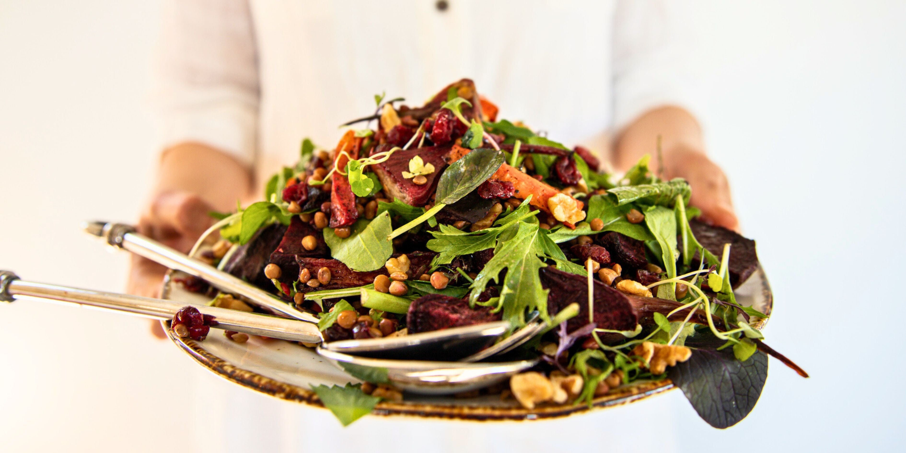 Colorful vegetarian catering dish with organic ingredients